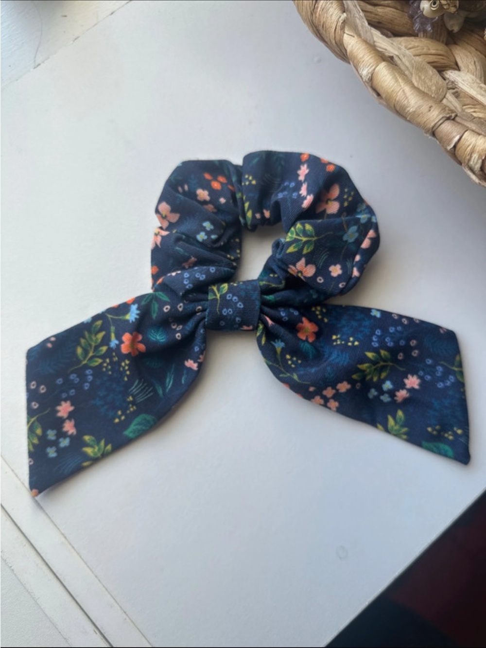 Rifle Paper Co. Floral Navy Bow Scrunchie Hair Tie